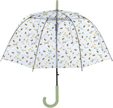Ladies Clear See-Through Dome Umbrella with Bee Pattern Automatic Opening Brolly