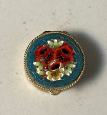 Vintage Micro Mosaic Pill Box  Floral Gold Hinged ITALY