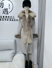 Luxury 100% cashmere real fox fur long coat overcoat old money designer style 