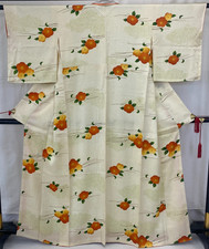 Japanese Vintage Kimono Polyester White Komon Traditional Authentic Length 62 in