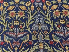 Daisy Morris Tapestry Blue Cotton 140cm wide Curtain/Upholstery Fabric