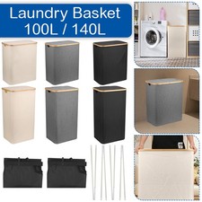 Large Laundry Hamper 100–140L Washing Bin with Removable Bag & Lid