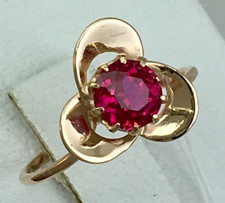 USSR Vintage Original Rose Gold Ruby (lab. made) Ring 583 14K  1970s 1,67 g.