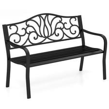 COSTWAY 127CM Outdoor Garden Bench Cast Iron Metal Front Porch Furniture Black