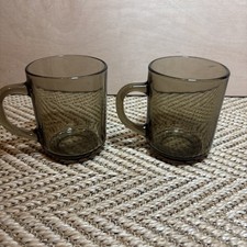 Arcoroc France Vintage Retro Brown Smoked Glass Tea Coffee Mugs, Set of 2