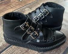 T.U.K. 3 BUCKLE POINTED CREEPER TUKSIN BOOTS BLACK WOMENS 8 MENS 6 EUC NO INSOLE