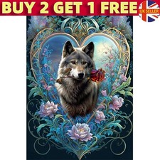 5D DIY Full Round Drill Diamond Painting Wolf with Rose Decor Art Craft 40x60cm