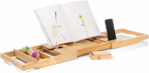Wooden bamboo bath caddy - wooden, tray