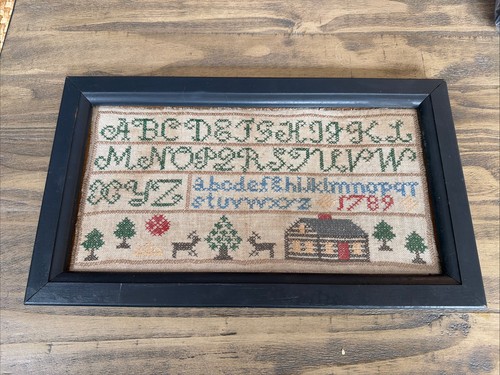 Antique framed cross stitch - framed,