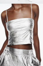 ZARA METALLIC SILVER FOIL CROPPED BANDEAU BUSTIER TOP Sz MEDIUM