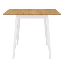 Dining Table, Small Solid Wooden Drop Leaf Kitchen Table, White and Oak Finish