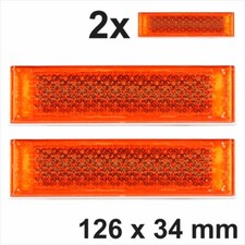 2x 126x34 mm Self-Adhesive Amber Orange Oblong Rectangular stick on Reflectors