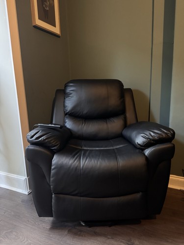 Black leather rise recliner - leather,