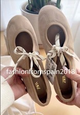 ZARA NEW WOMAN SPLIT LEATHER LACE-UP BALLET FLATS SHOES SAND BROWN  2539/510/107