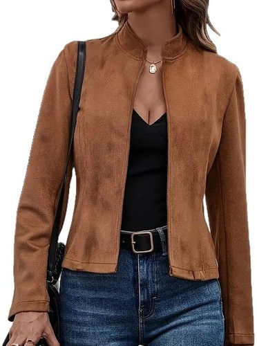 Women stand collar faux - stand, suede