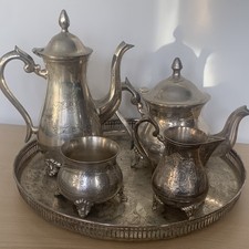 Vintage Silver Plated Tea Set EPNS 5 Pieces - Tray Teapot Coffee Sugar Milk Jug
