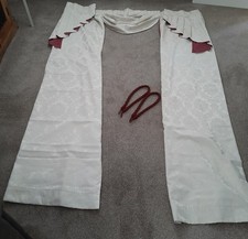 Vintage Damask Cream / Burgundy Pattern Curtains with Swag And Tails - Handmade