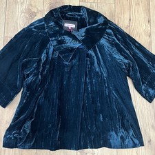 Per Una M&S Vintage Dark Teal Velvet Coat/Jacket Wide Collar Short Sleev Uk 14