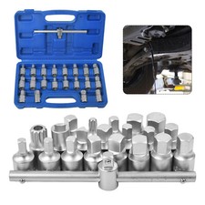 21Pcs Oil Drain Sump Plug Key Socket Set Kit Gearbox & Axel Removal Tool 3/8" Dr