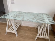 IKEA Glass Top Trestle Table