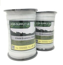 ELECTRIC FENCE TAPE 20MM x 200 Metre Roll White Poly Fencing Horse Paddock 200m