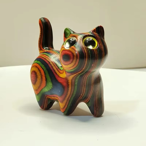 Painted wooden kitten - painted,