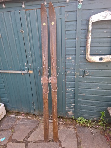 Pair vintage wooden - of, skis