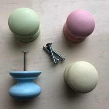 HAND PAINTED BEECH Wood Drawer KNOBS Pastel Colours 40 mm Screw fitting PER KNOB