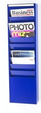 Blue Wall Mounted Magazine / Brochure / Job Card Rack - 10 x A4 Portrait Pockets