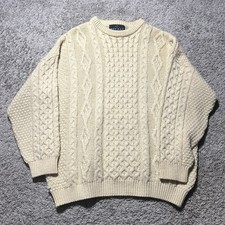 Tivoli Aran Craft Wool Cream Ivory Thick Chunky Fisherman Sweater 2XL Vintage