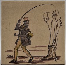 Packard & Ord Hand Painted Tile Fisherman Design on Pilkington Blank C1930