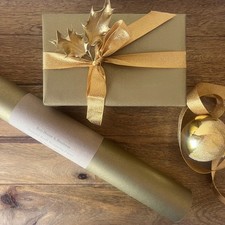 KRAFT Christmas Wrapping Paper Spruce Foliage Gold Green Eco Printed Sheets Roll