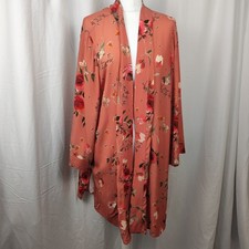 Elena Miro Womens Coral Orange Floral Kimono Cardigan Size UK 24 Open Front