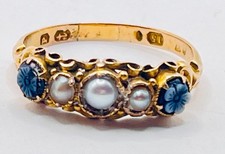 Antique Victorian 15ct Gold, Cameo & Pearl Mourning Ring, 1864 Birmingham Boxed