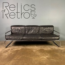 Mid Century Rodney Kinsman OMK Three Seater Sofa Black Leather Vintage Retro MCM