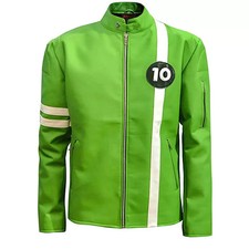 MEN'S BEN 10 REAL GREEN LEATHER JACKET HALLOWEEN FASHION ALIEN SWARM STYLE