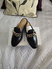 BN Russell & Bromley KEYCHAIN Black Leather Chain Loafer Mule Slider  EU 39 UK 6
