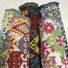 Multi-Coloured Kilim Patchwork Quality Fabric For Upholstery & Curtains Per M