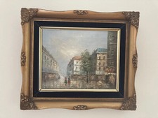 Vintage signed oil painting on canvas wood plaster and gilt Paris