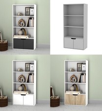 4 Tier Wooden Bookcase Cupboard with Doors Storage Shelving Display Cabinet Unit