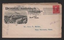 US 1903 ADVERTISING COVER ORIGINAL DODGE MANUFACTURING CO. BOSTON TO WAREHAM