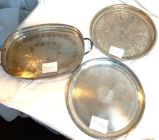 Silver Trays Platters 3 Electroplated Vintage Etched Gallery Various Sizes VGC