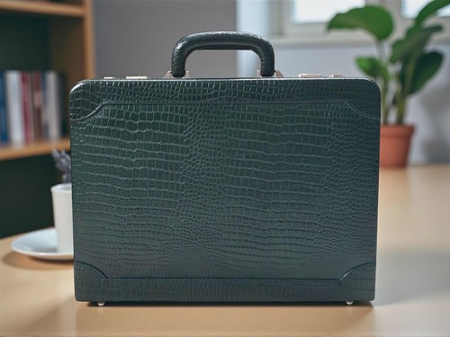 Croco green leather briefcase - croco,