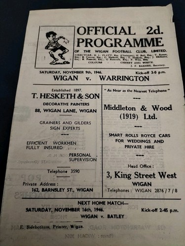 Vintage rugby league - league, programme