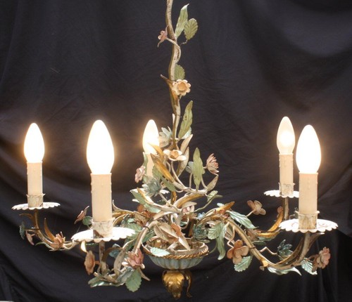 Vintage toleware chandelier - toleware,
