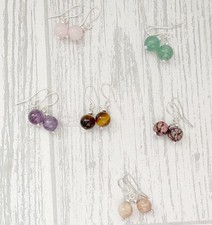 Silver Crystal Drop Earrings Gemstone Bead Jewellery Minimalist Stone Gift Her