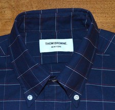 *USA* Thom Browne Size 4 navy blue windowpane check oxford cloth OCBD shirt p7j7