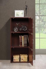 3-Shelf Bookcase, Hodedah Stylish Storage ‎with Door and Handles, Mahogany
