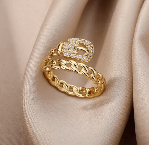 Trendy zircon belt buckle - buckle, ring