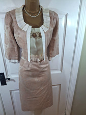 Fee G Gold & Ivory Floral Beaded Dress & Jacket / Matching Outfit, UK 12, BNWOT